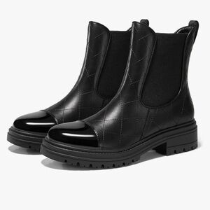 NWT Coutgo Womens Platform Chelsea Boots Low Heel Lug Sole Ankle Booties Quilted